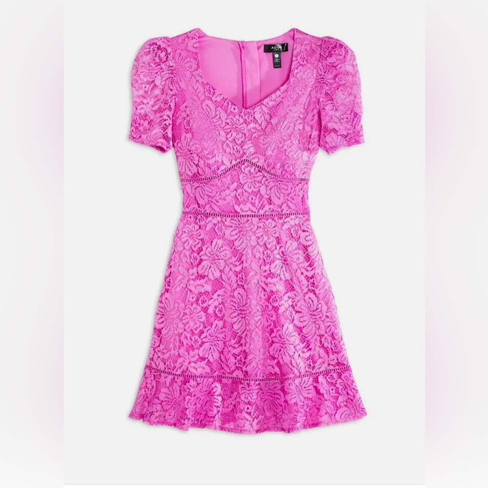 Aqua Hot Pink Lace Fit-and-Flare Dress for Girls